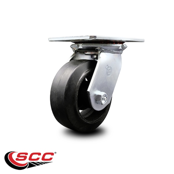 5 Inch Heavy Duty Top Plate Rubber On Steel Swivel Caster With Roller Bearing